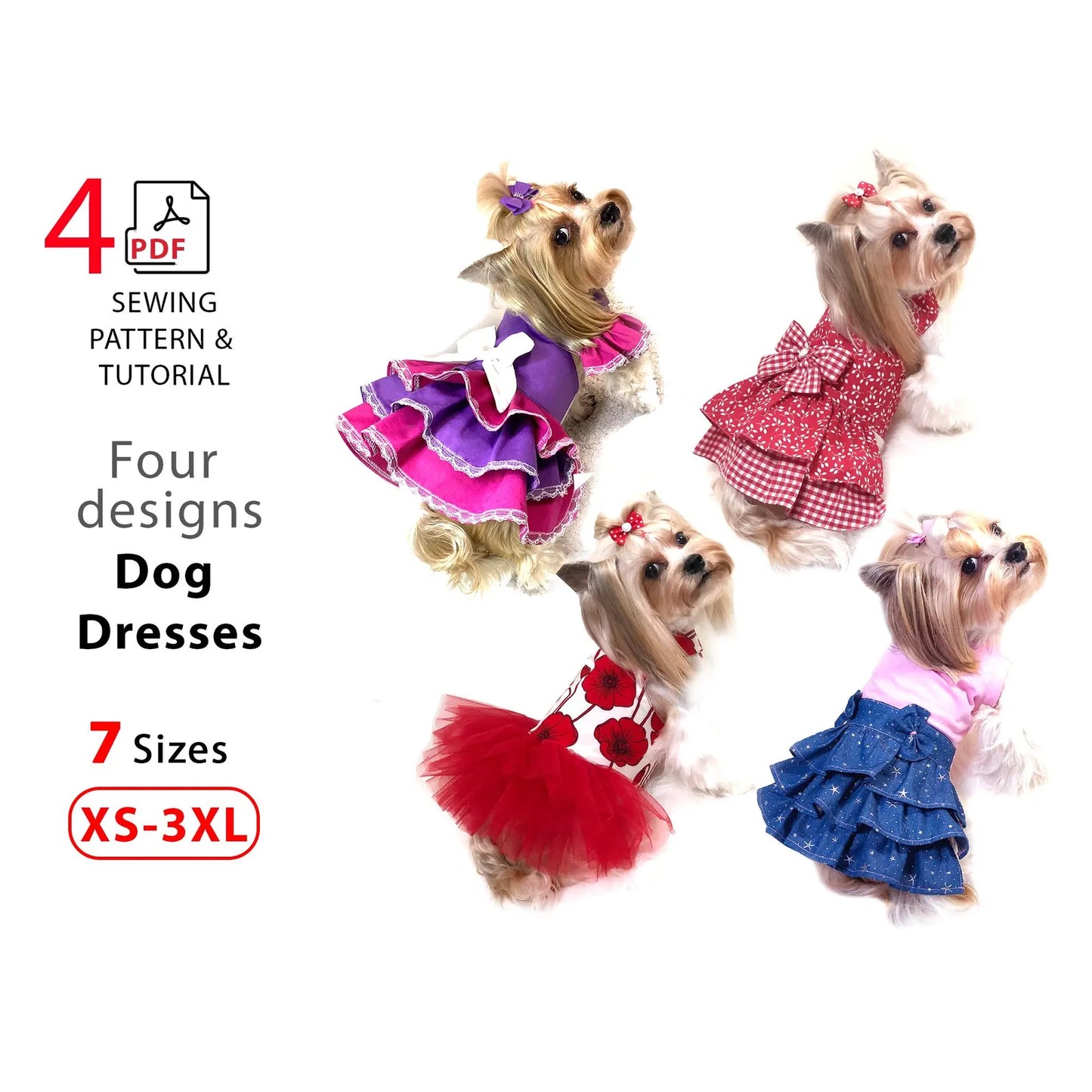 Sew Dog Couture™ Patterns Bundle – 4 Designs, 7 Sizes (XS–3XL)